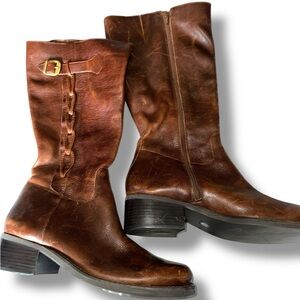 Liz Claiborne SZ 11M Flex mid-calf boots in Distressed Brown Leather Chunky Heel